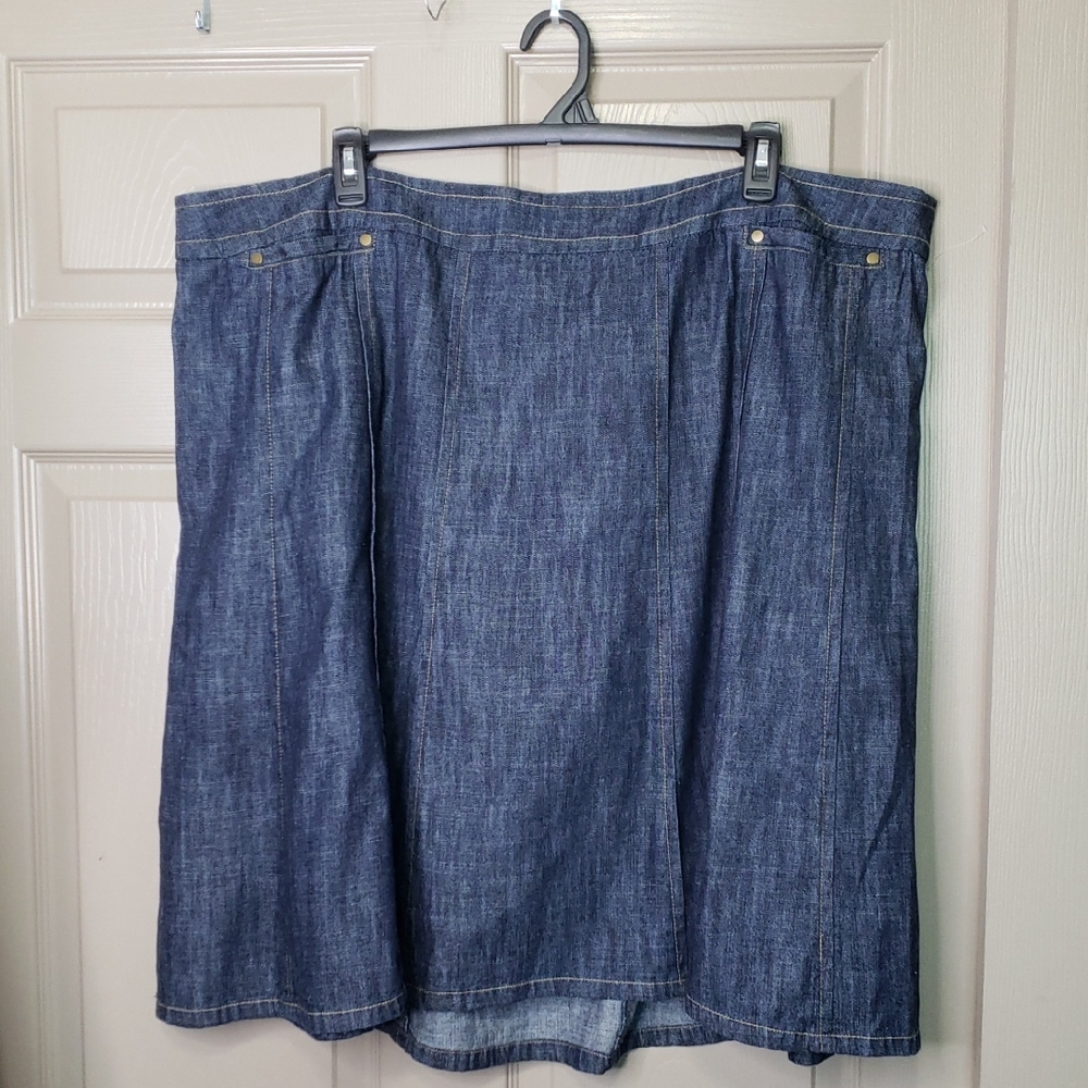 NWOT CJ Banks Blue A-Line Knee-Length 100% Cotton Skirt Size 24W